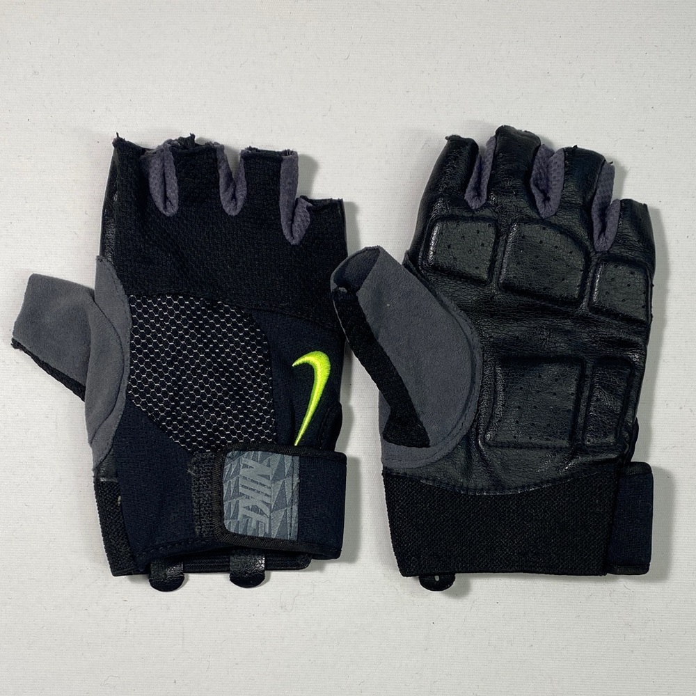 Nike Black and Gray Fingerless Gloves with Neon Detail